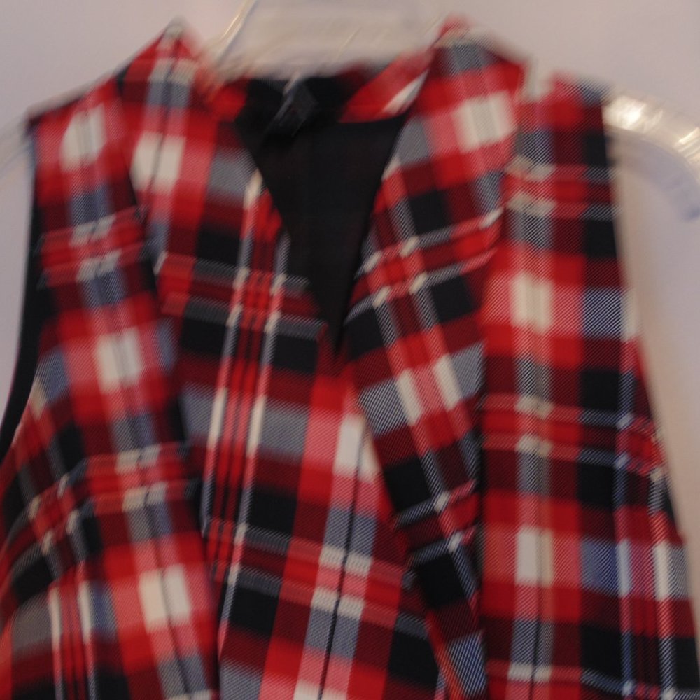 Tommy Hilfiger Dress Womens 8 Cathryn Red Blue Plaid Sleeveless V Neck Wrap - Picture 3 of 6